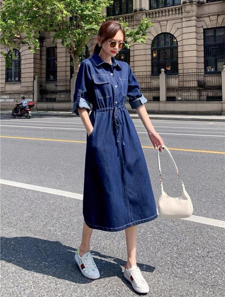 ĐẦM JEAN DENIM XÒE CỔ SƠ MI EO RÚT - N25